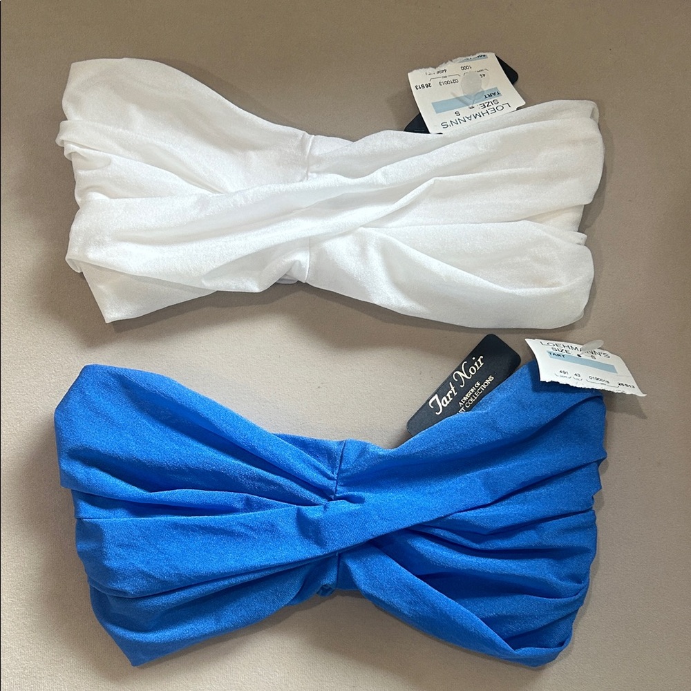Twist-Front Bandeau Set — White & Blue